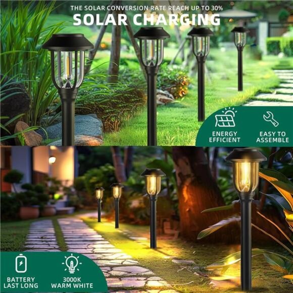 12 Pack Solar Lights Outdoor Waterproof Pathway Yard Garden Driveway Warm White - Picture 3 of 7
